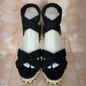 Sole Society Caramelina Black Wedge‎ S 7.5 Sandals